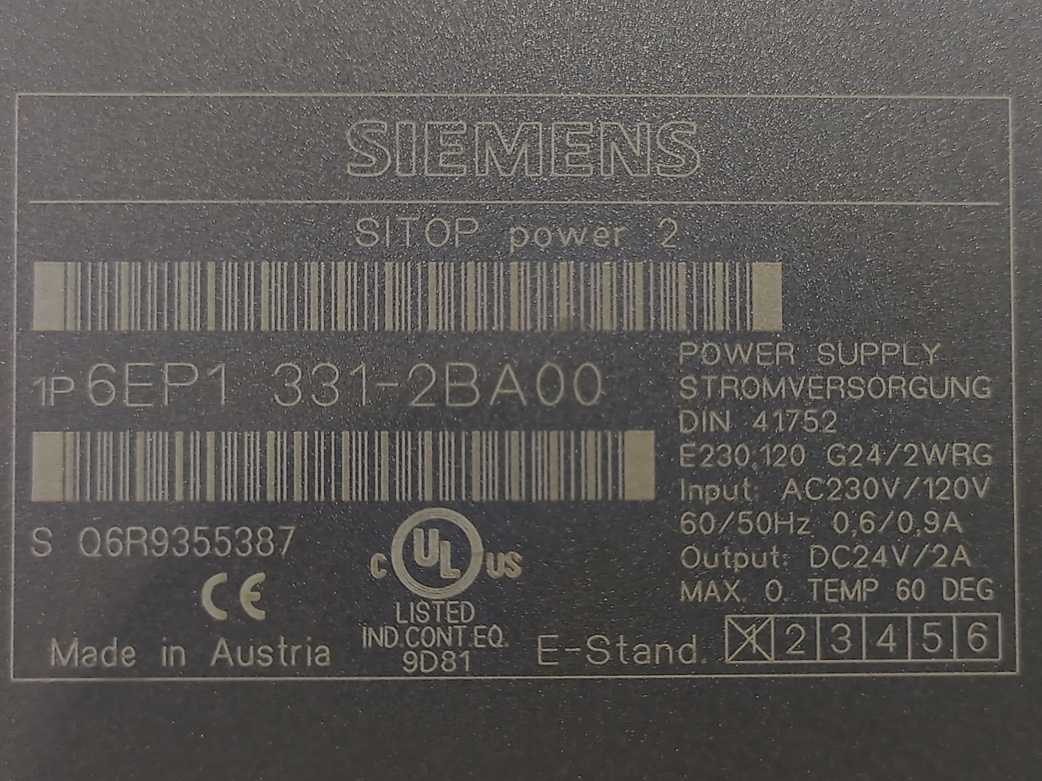 Siemens 6EP1331-2BA00 SITOP power 2 A, Stabilized power supply