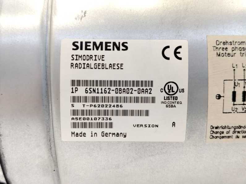 Siemens 6SN1162-0BA02-0AA2 SIMODRIVE 611 Built-on Fan For 300mm Modules