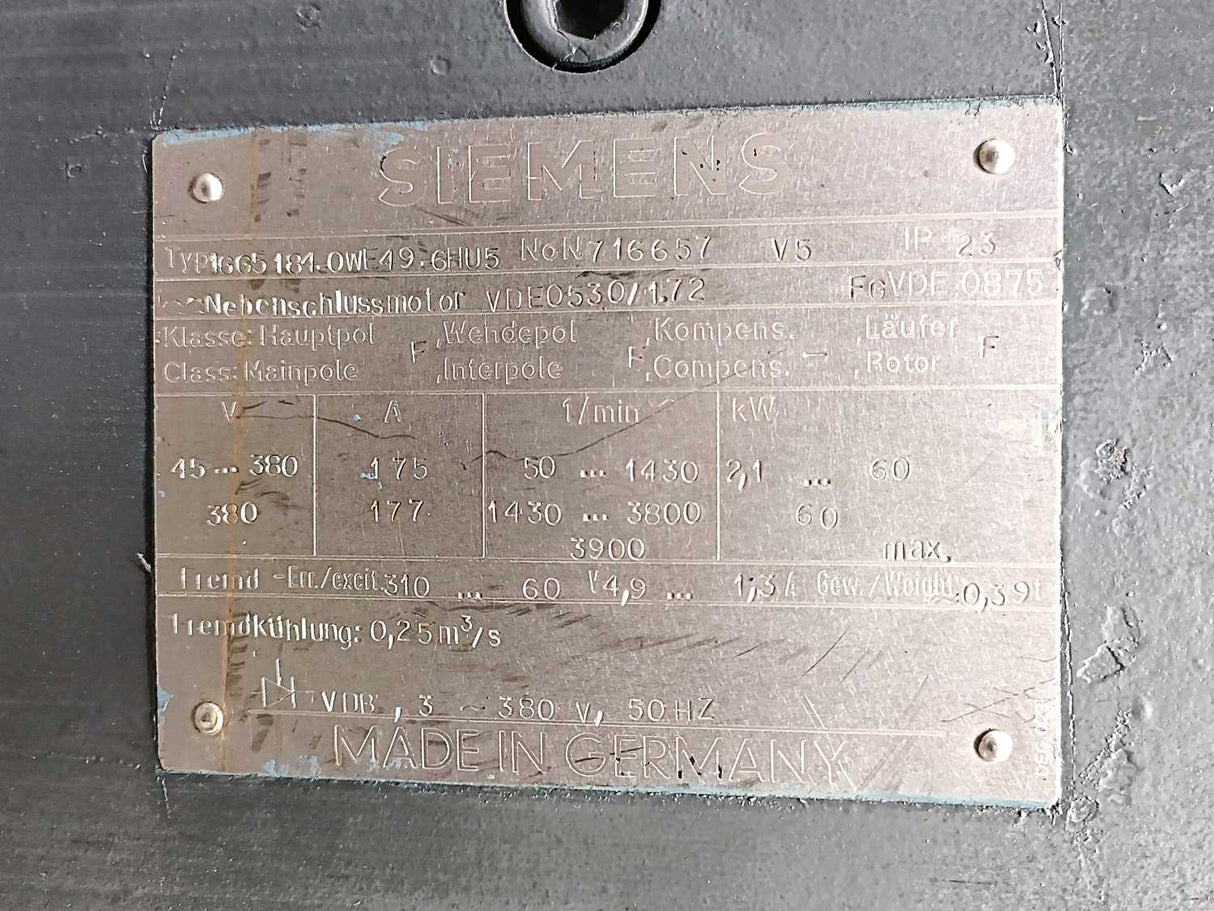 Siemens 1GG5184-0WE49-6HU5 Shunt Motor, NoN: 716657, V5