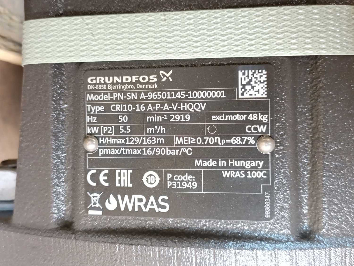 GRUNDFOS 96501145 CRI10-16 A-P-A-V-HQQV Vertical Multistage Centrifugal Pump