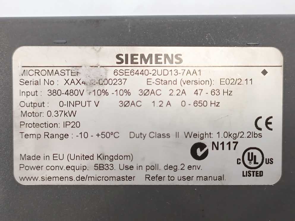 Siemens 6SE6440-2UD13-7AA1 MICROMASTER 440