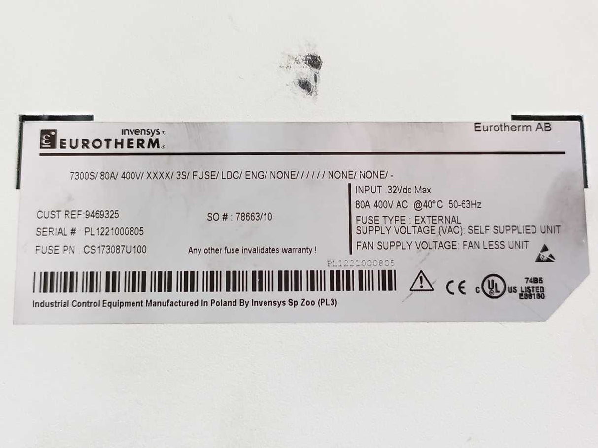 Eurotherm 7300S/80A/400V/XXXX/3S/FUSE/LDC/ENG/NONE//////NONE/NONE/- Contactor