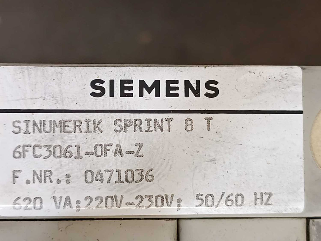 Siemens 6FC3061-0FA-Z w/ MS 191-A SINUMERIK Rack Sprint 8T