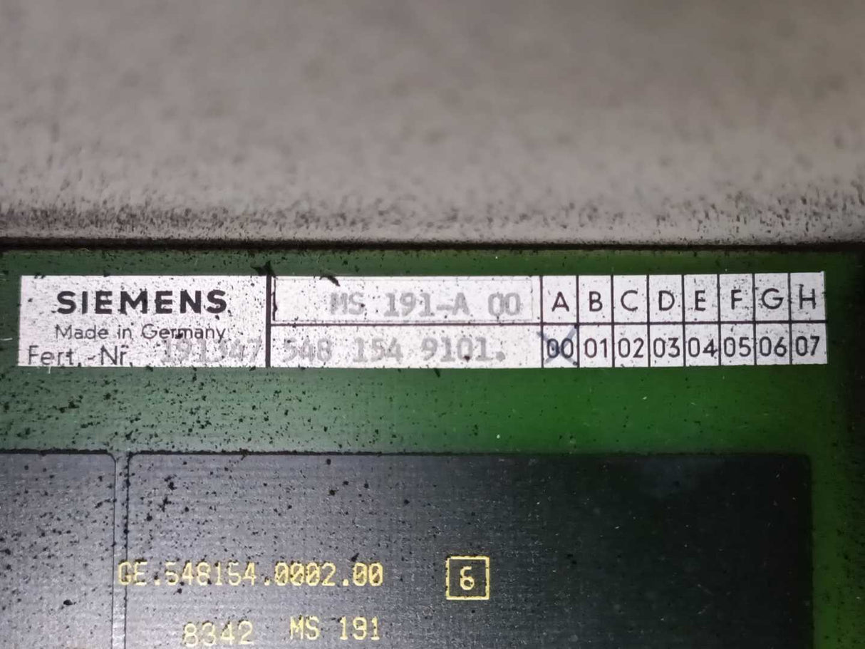 Siemens 6FC3061-0FA-Z w/ MS 191-A SINUMERIK Rack Sprint 8T