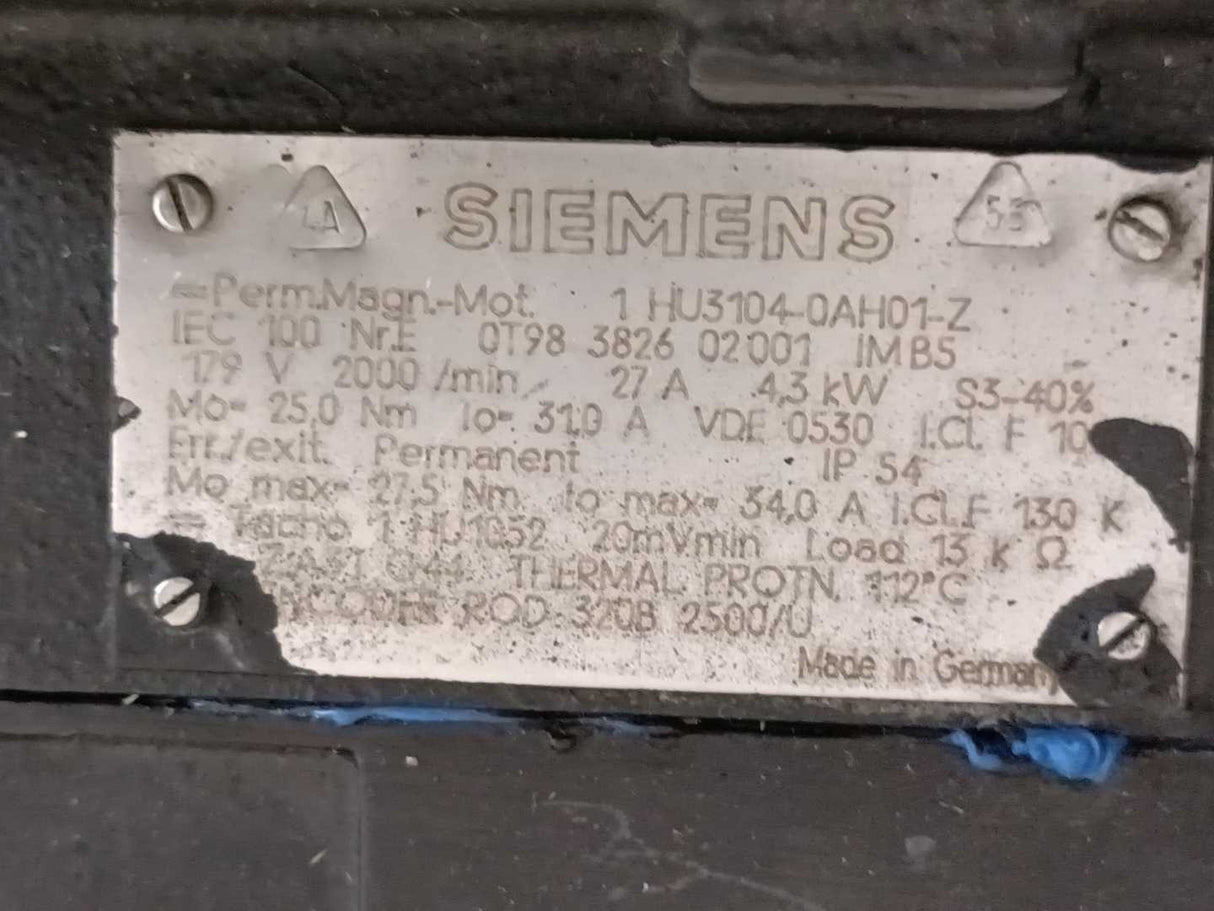 Siemens 1HU3104-0AH01-Z DC Servo Motor 4.3kW
