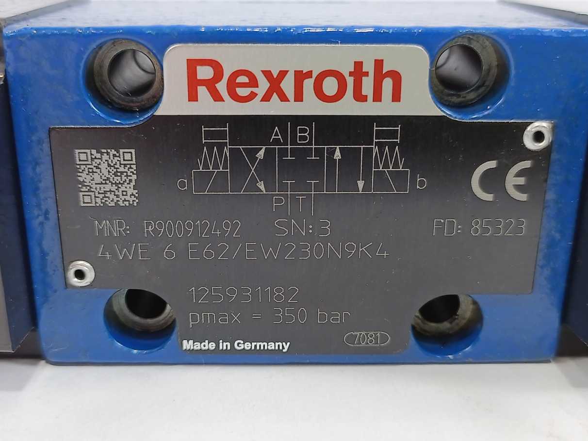 Rexroth R900912492 4WE6E62/EW230N9K4 Directional Spool Valve