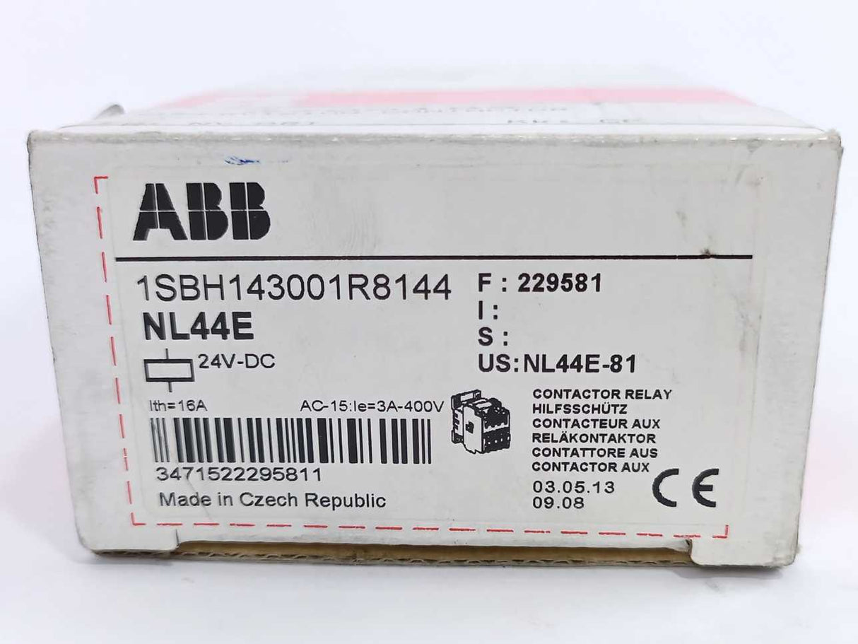 ABB 1SBH143001R8144 NL44E-81 Contactor w/ R81 24VDC Coil