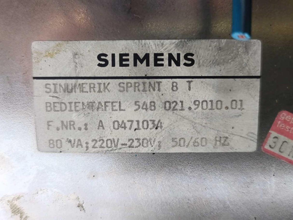 Siemens 548 021.9010.01 SINUMERIK System 8 Operator Panel