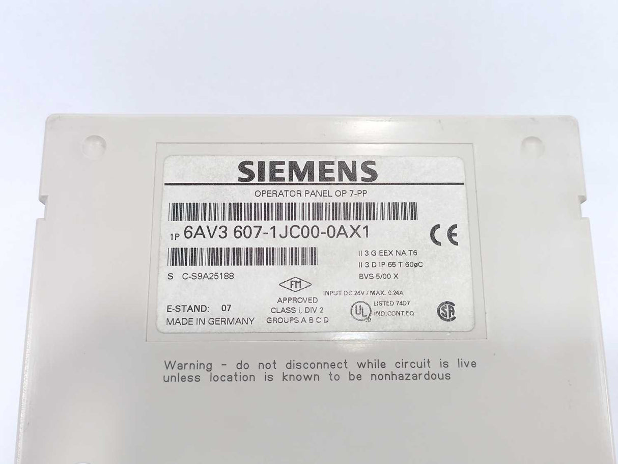 Siemens 6AV3607-1JC00-0AX1 Operator Panel SIMATIC OP 7-PP