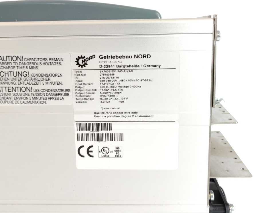 Nord 278100556 SK700E-551-340-A-KAR NORDAC 700E 5,5kW Frequency Inverter