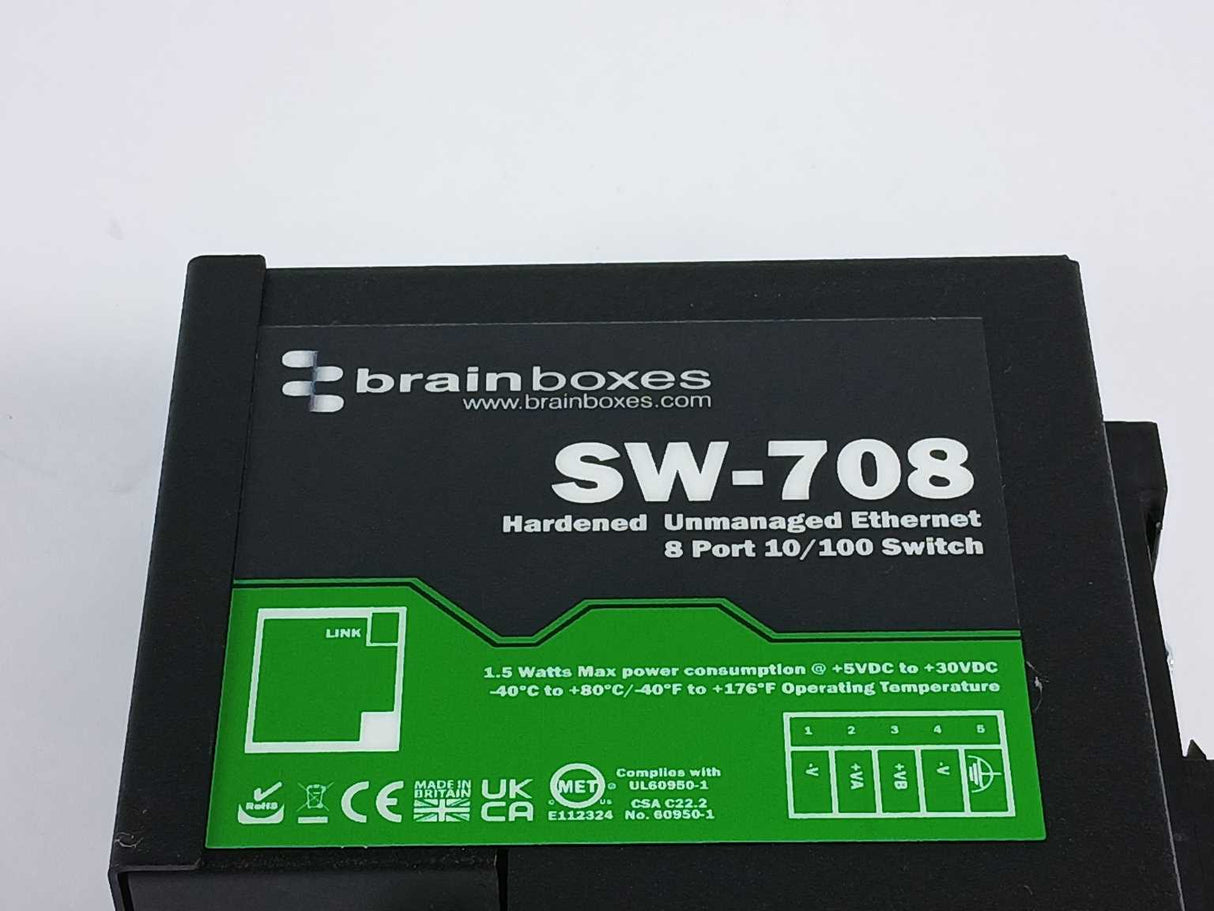 brainboxes SW-708 Hardened Unmanaged Ethernet, 8 Port 10/100 Switch