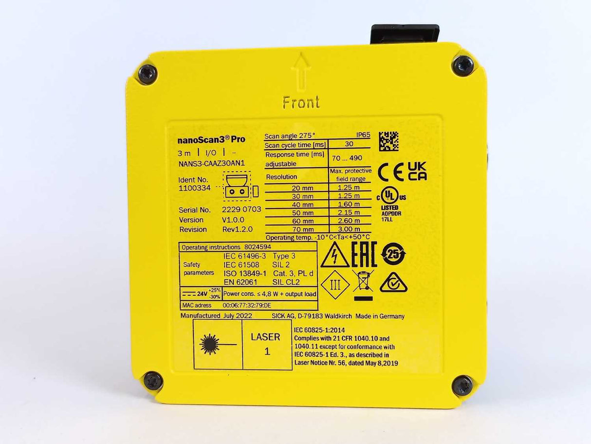 SICK 1100334 NANS3-CAAZ30ZA1 Safety Laser Scanner: NanoScan3 Pro