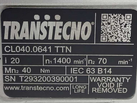 Transtecno CL040.0641 TTN i=20 Wormgear