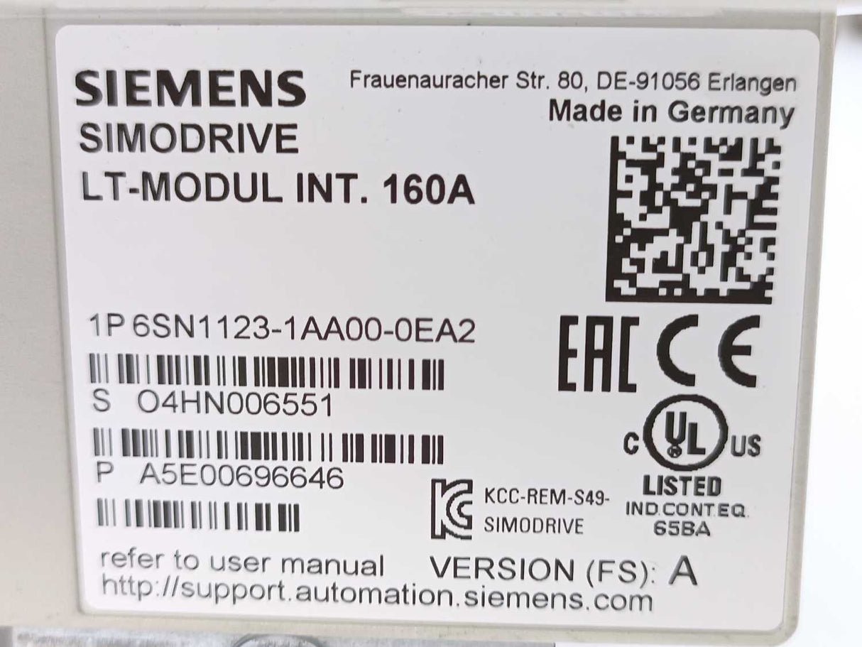 Siemens 6SN1123-1AA00-0EA2 SIMODRIVE 611 POWER MODULE, 1 AXIS