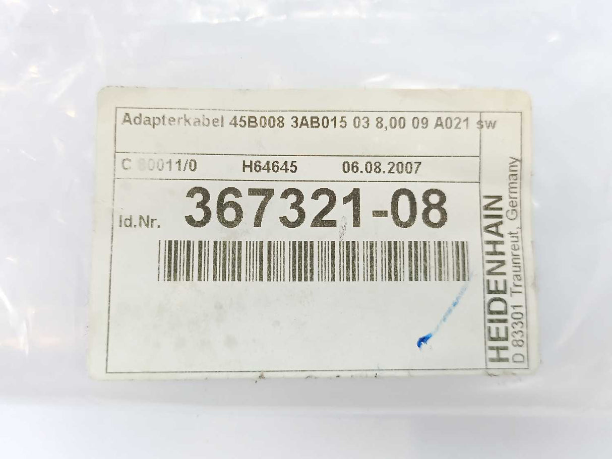 HEIDENHAIN 367321-08 45B008 3AB015 03 8,00 09 A021 Adapter Cable 8pin to 15-pin