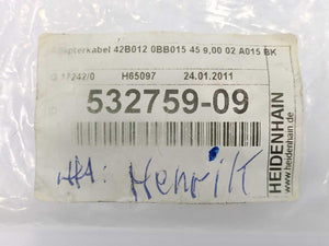 HEIDENHAIN 532759-09 42B012 0BB015 45 9.00 02 A015 BK Adapter Cable 9m