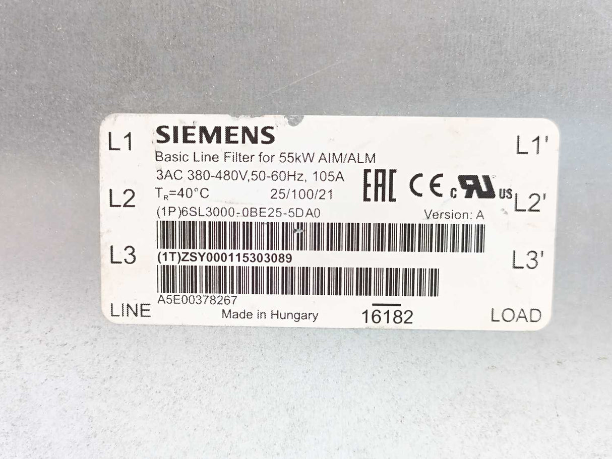 Siemens 6SL3000-0BE25-5DA0 Basic Line Filter for 55kW AIM/ALM