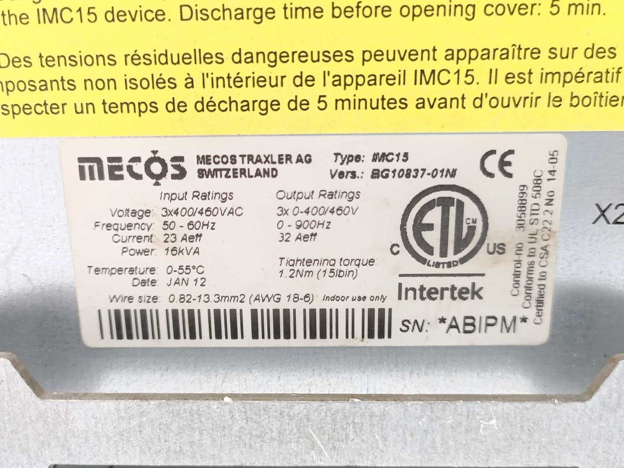 Mecos IMC15 BG10837-01NI Magnetic Bearing and Motor Controller