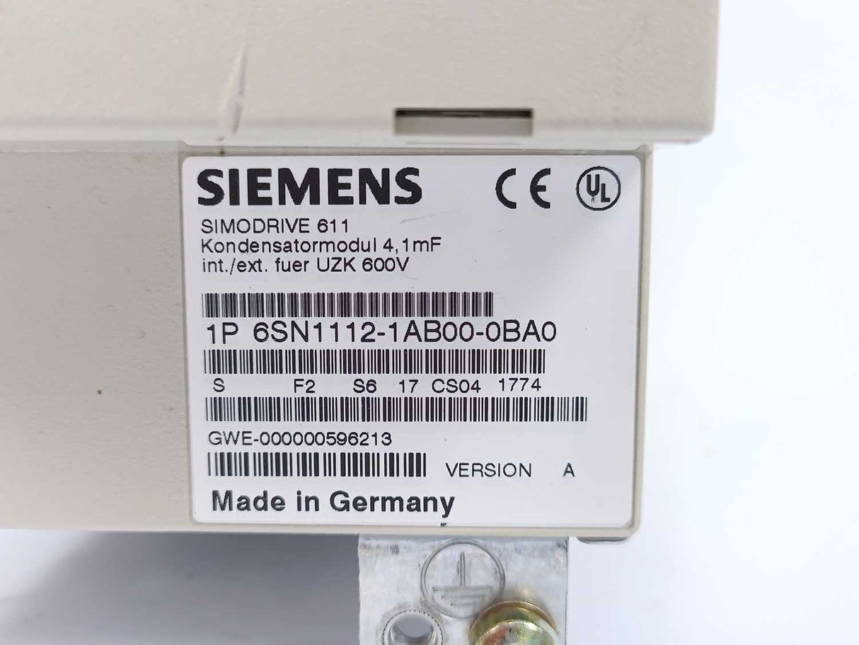 Siemens 6SN1112-1AB00-0BA0 SIMODRIVE 611 Capacitor Module 4.1 MF