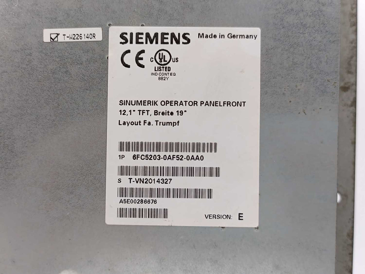 Siemens 6FC5203-0AF52-0AA0 Ver. E SINUMERIK TRUMPF Operator Panel