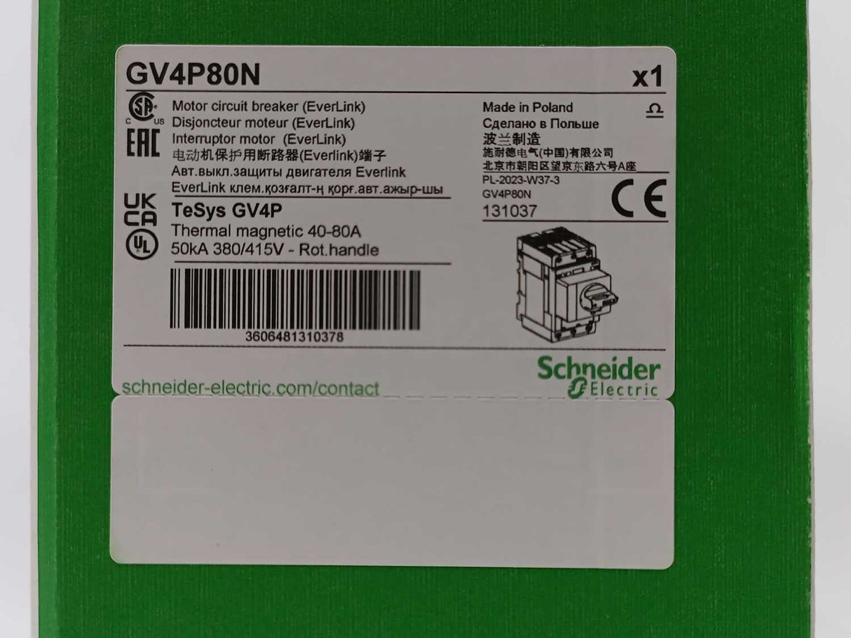 Schneide Electric GV4P80N Motor Circuit Breaker, 131037