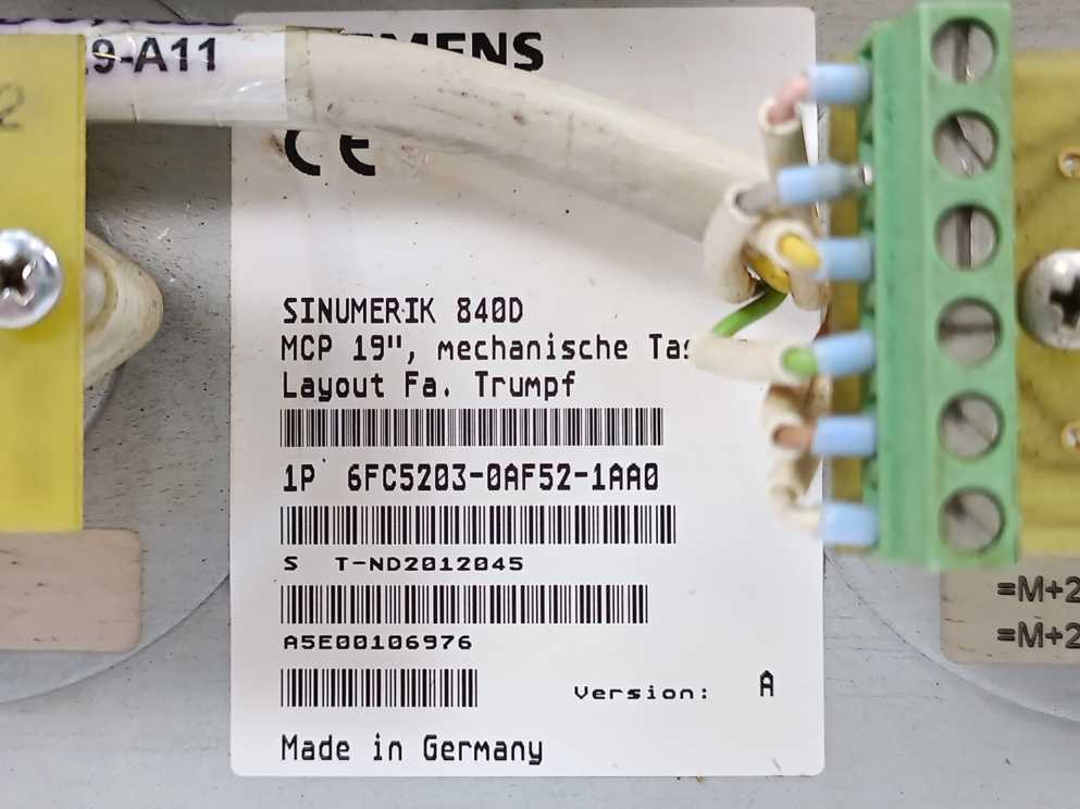 Siemens 6FC5203-0AF52-1AA0 SINUMERIK 840D MCP 19"  Control Panel