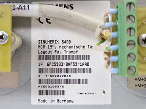 Siemens 6FC5203-0AF52-1AA0 SINUMERIK 840D MCP 19"  Control Panel