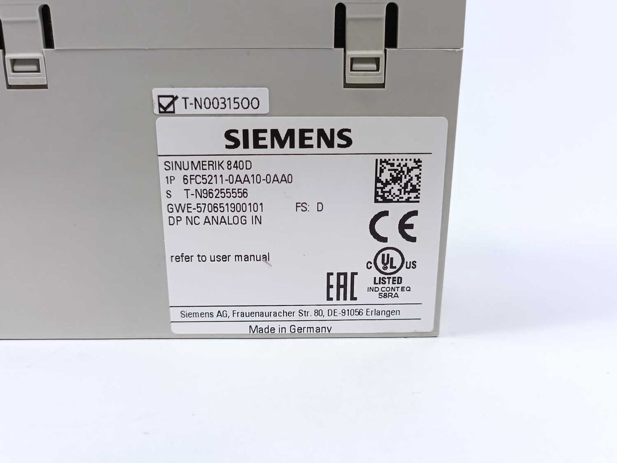 Siemens 6FC5211-0AA10-0AA0 SINUMERIK 840D DP NC ANALOG IN