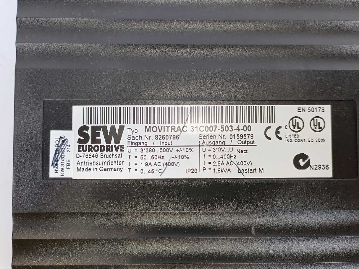 SEW-EURODRIVE  31C007-503-4-00 MOVITRAC, 8260796 W:FBG31C-08, 822997X