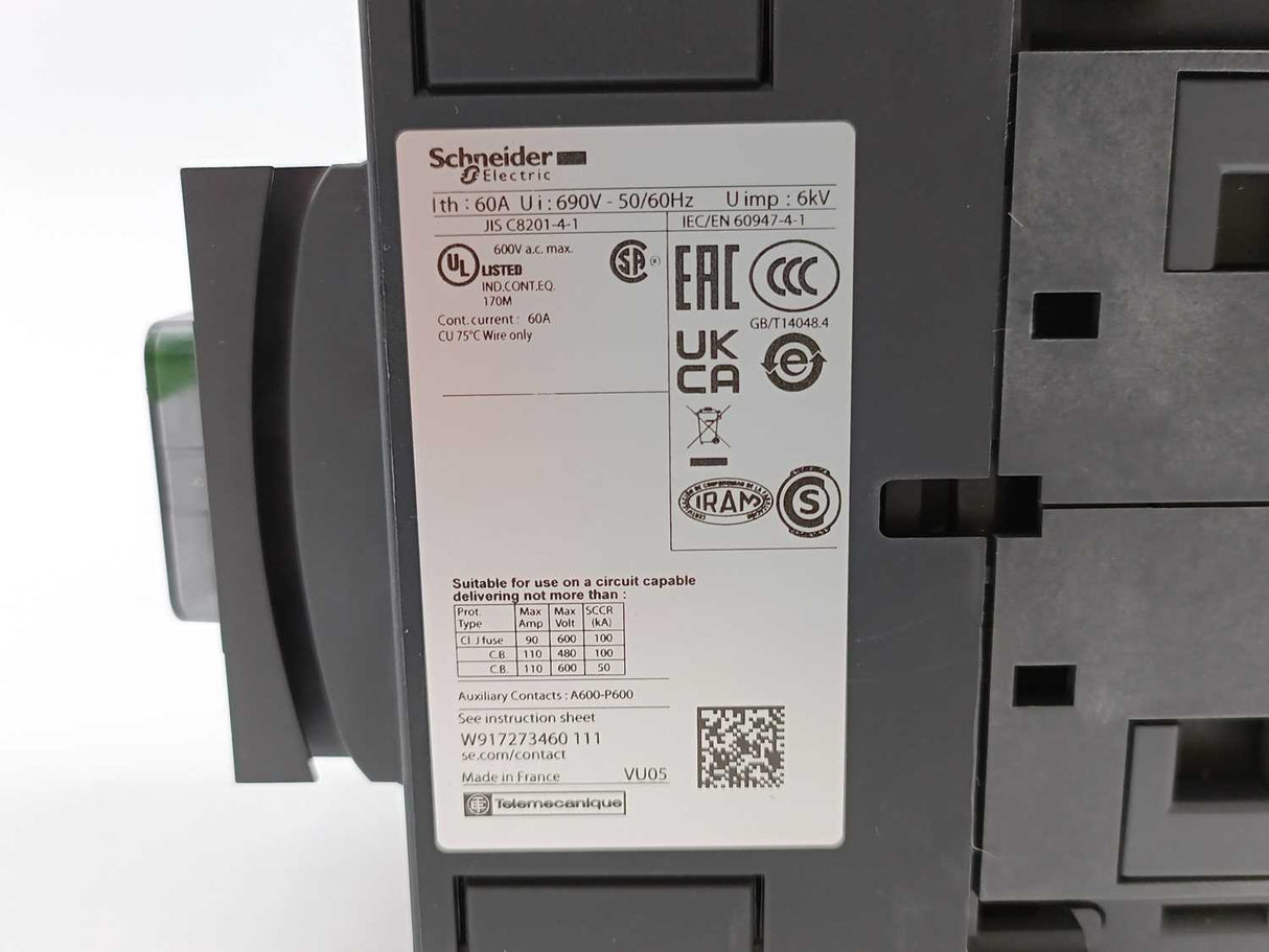 Schneider / Telemecanique LC1DT60A3BD 4 Pole Contactor 440V 60A 24VDC Coil