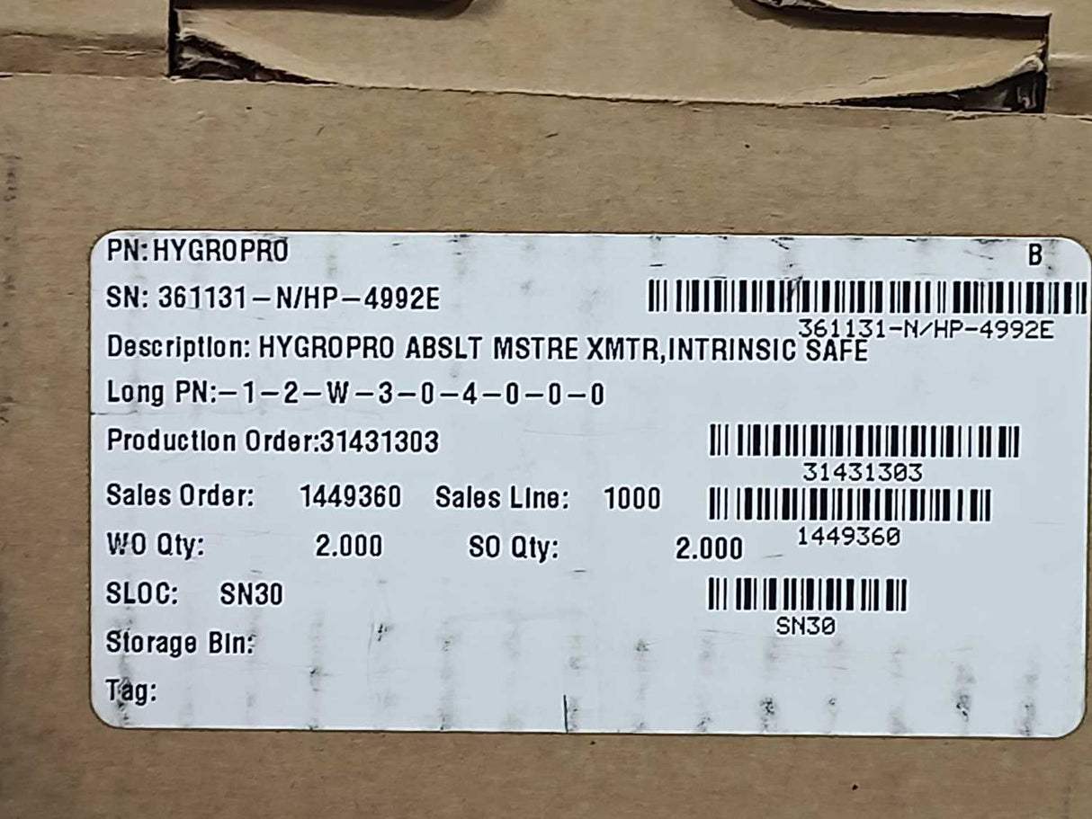 PANAMETRICS HygroPro-1-2-W-3-0-4-0-0-0 Moisture Transmiter w/ Cable