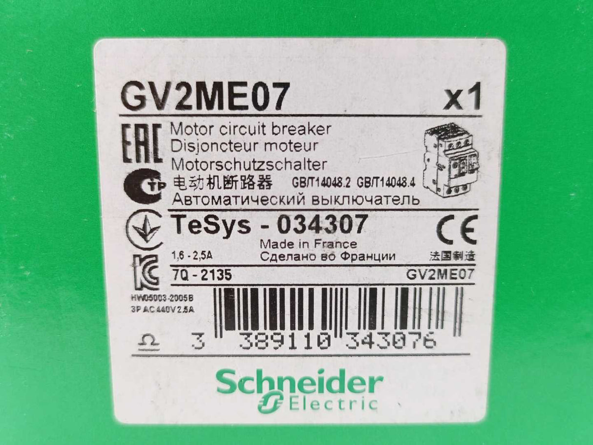 Schneider Electric GV2ME07 Motor circuit breaker 1.6-2.5A