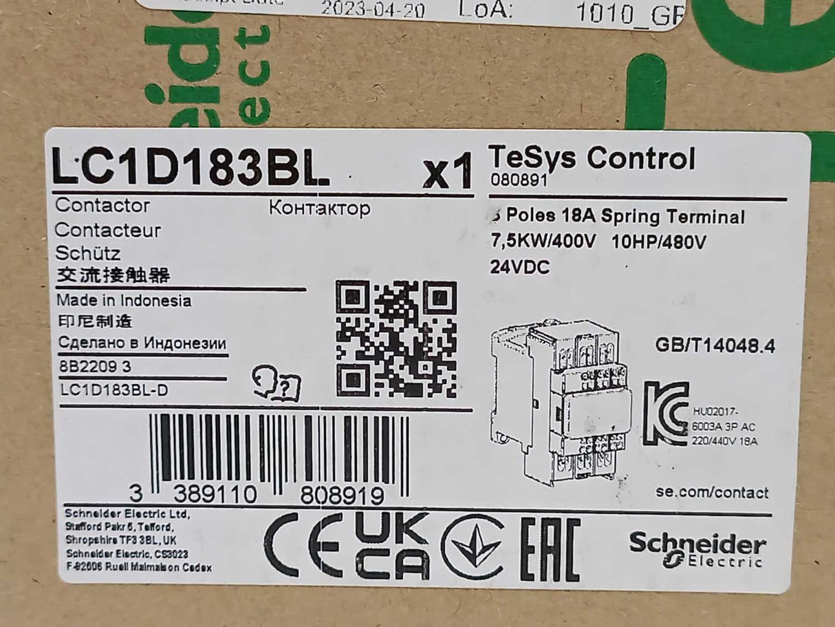 Schneider Electric LC1D183BL Contactor 24VDC