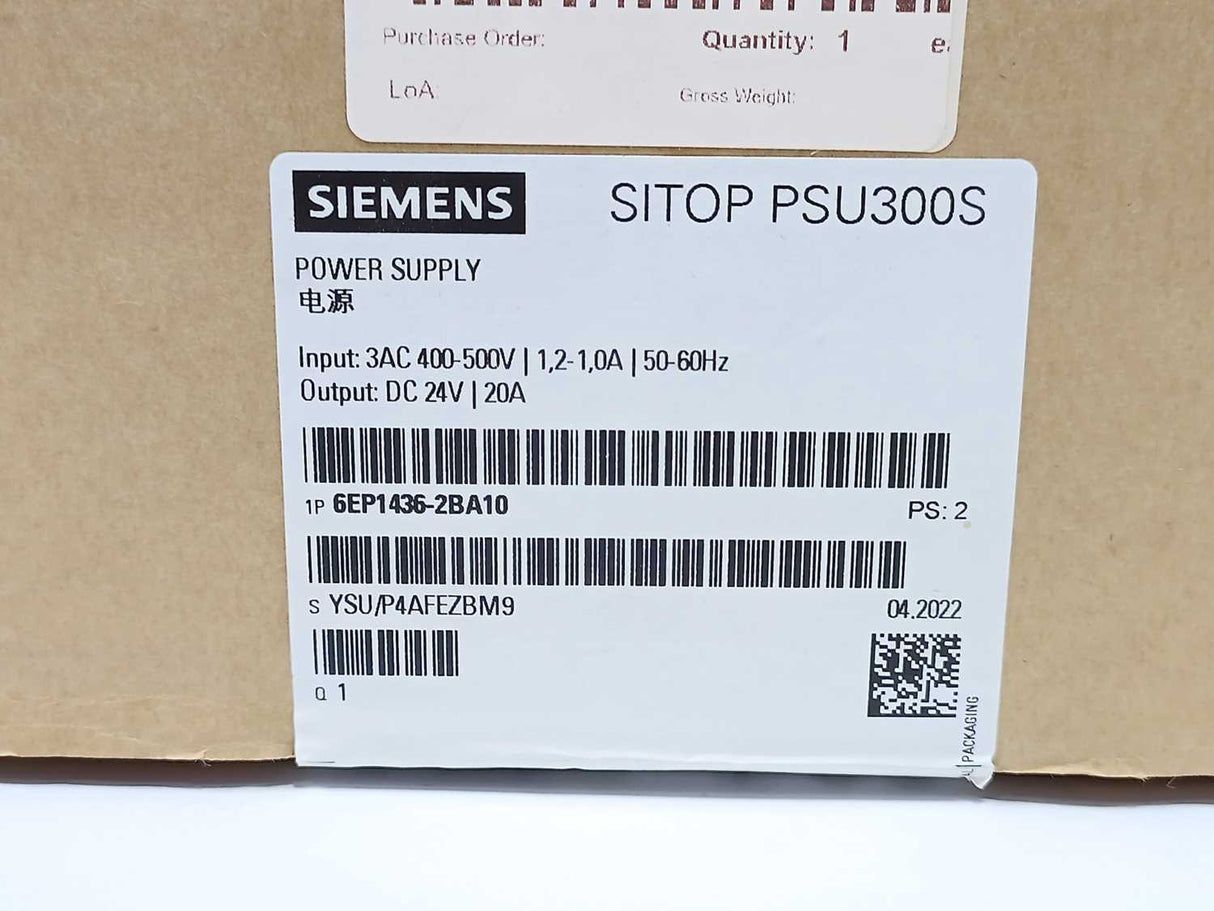 Siemens 6EP1436-2BA10 SITOP PSU300S 24V 20A Power Supply