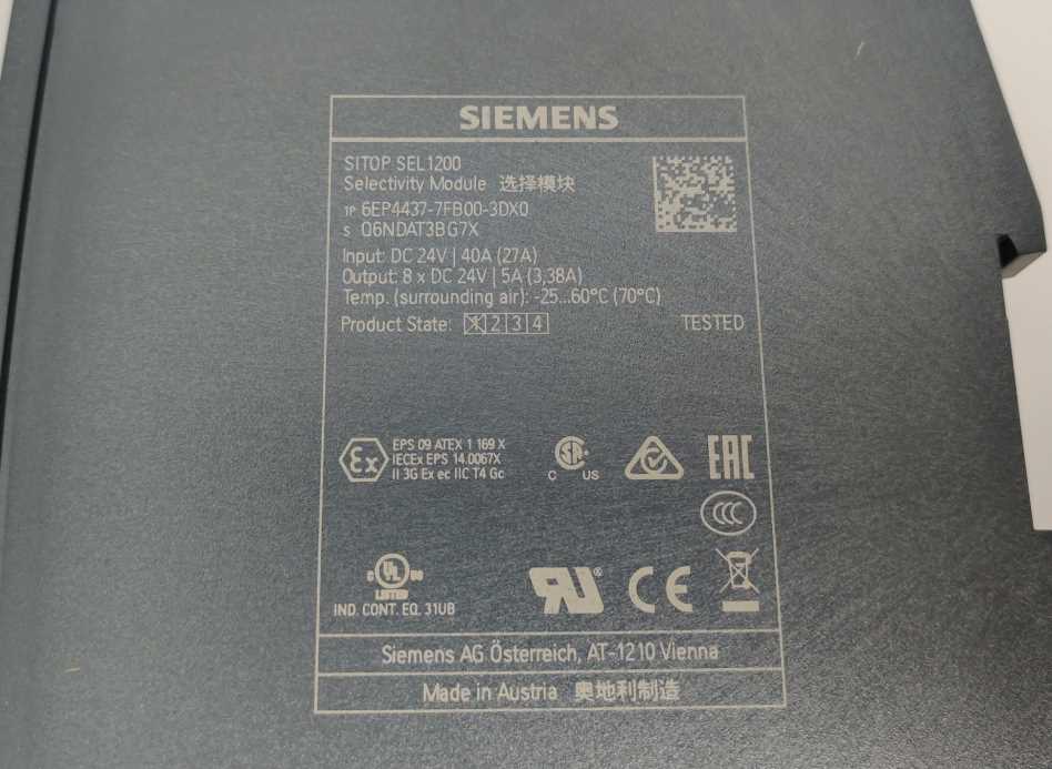 Siemens 6EP4437-7FB00-3DX0 SITOP SEL1200 5 A Selectivity Module