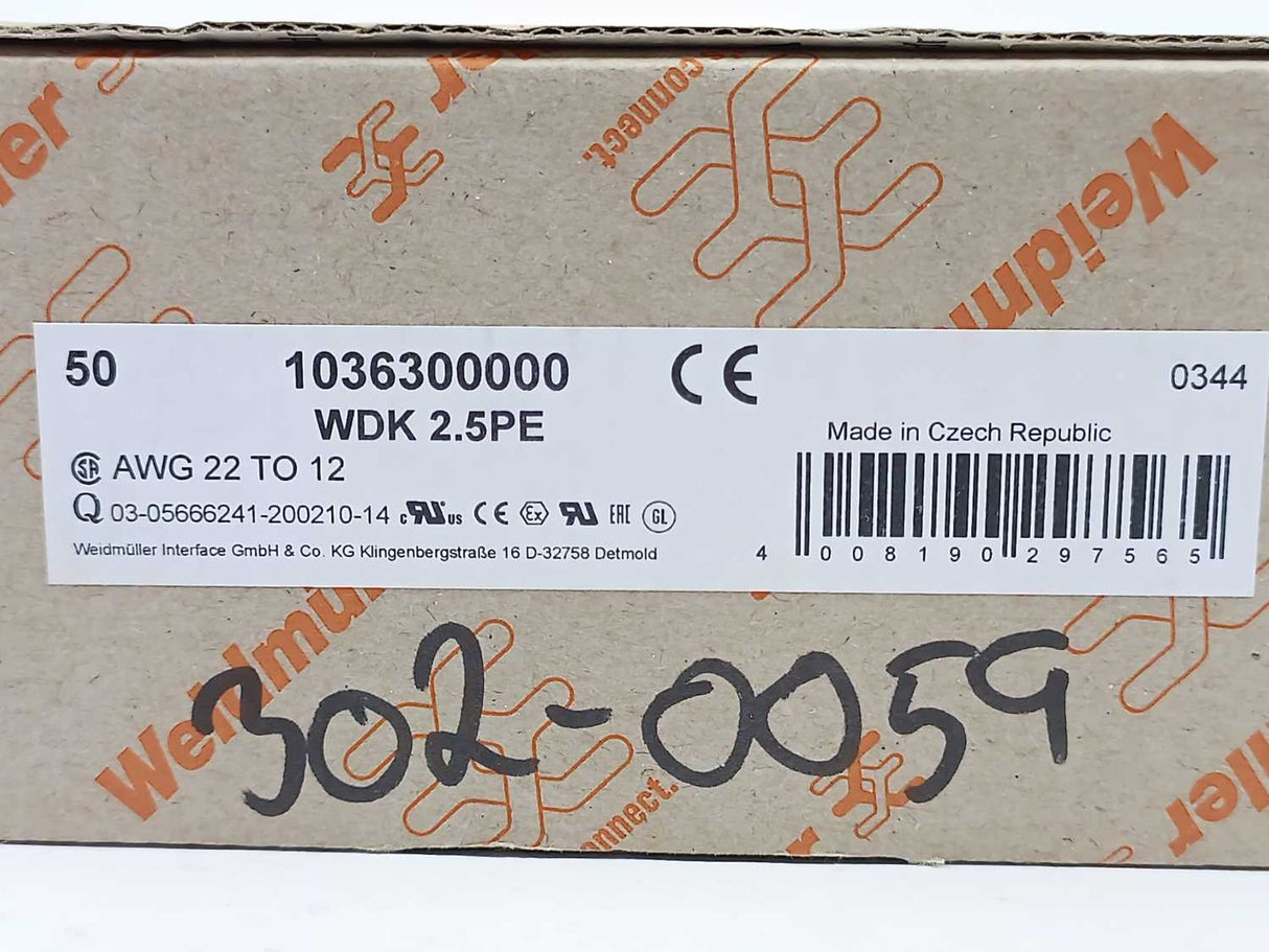 Weidmüller 1036300000 WDK 2.5PE  Multi-tier PE Terminal 50pcs