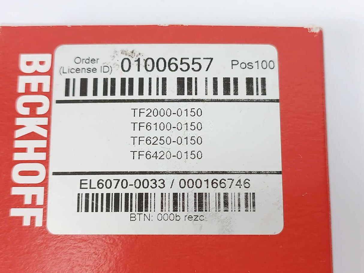 Beckhoff EL6070-0033 EtherCAT Terminal, license key for TwinCAT 3.1