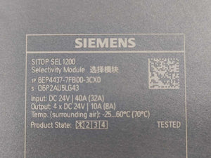 Siemens 6EP4437-7FB00-3CX0 SITOP SEL1200 10 A Selectivity Module