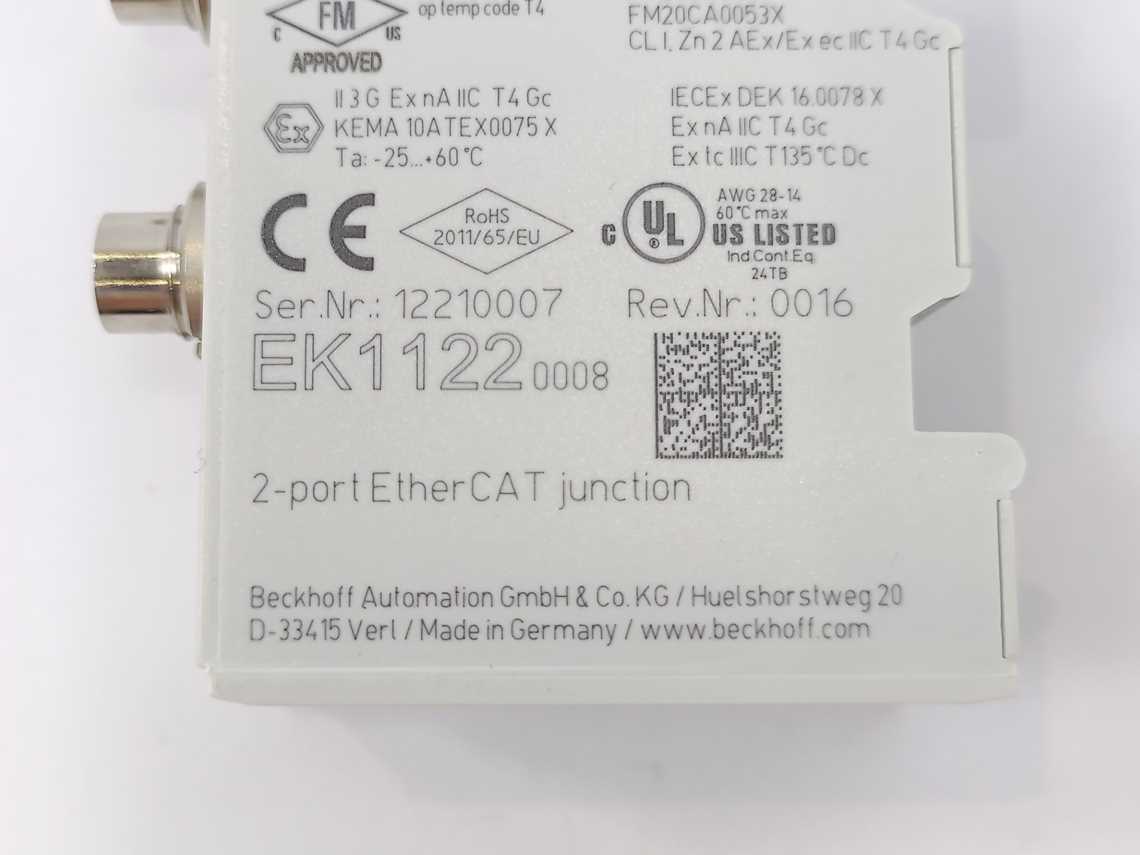 Beckhoff EK1122-0008 2-port EtherCAT junction with M8 connection