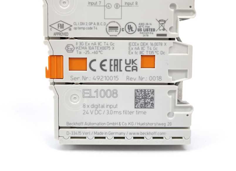 Beckhoff EL1008 EtherCAT Terminal, 8-channel digital input, 24 V DC, 3 ms