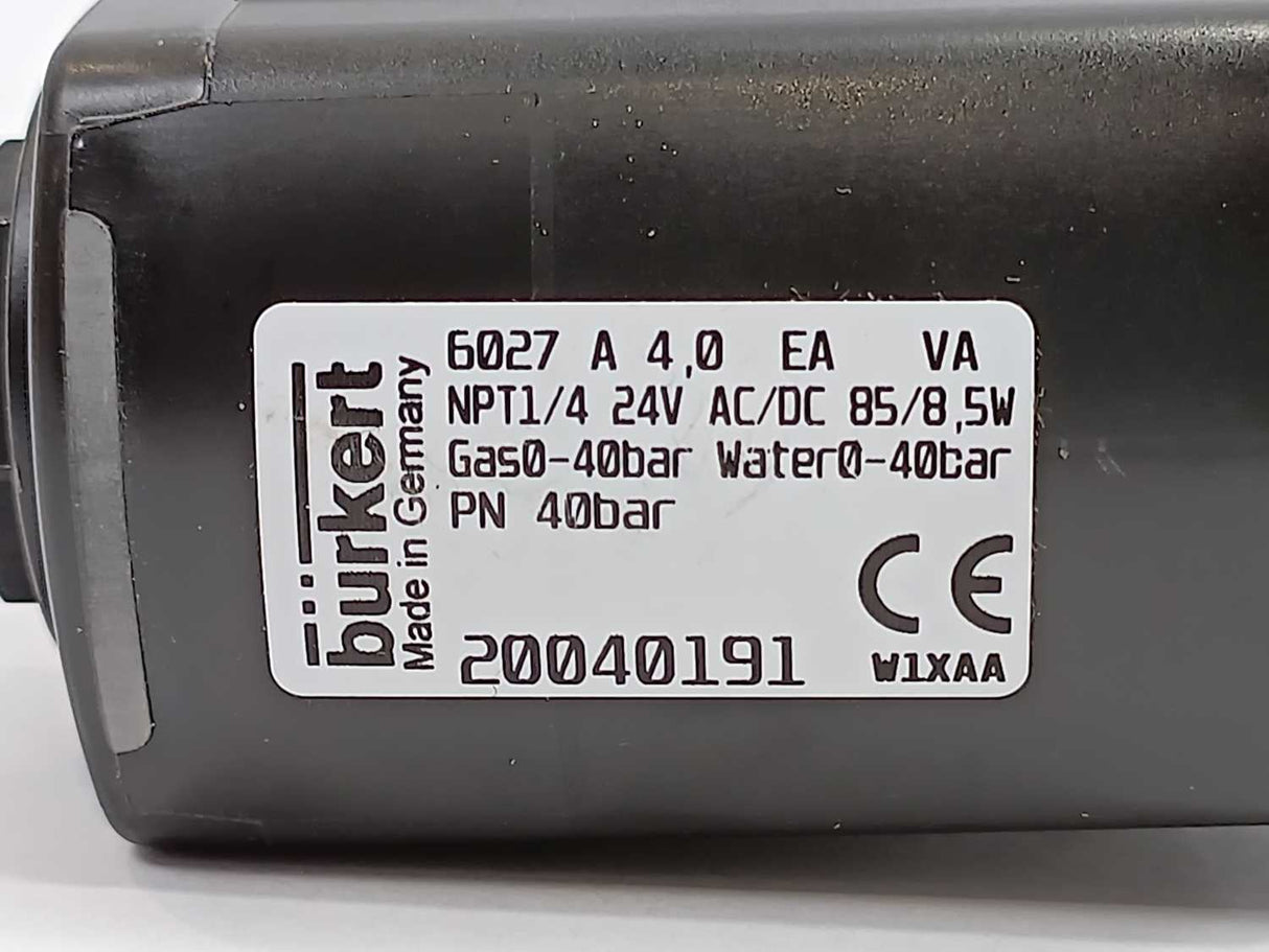 Burkert 20040191 PLUNGER VALVE 6027, A 4,0, 40bar