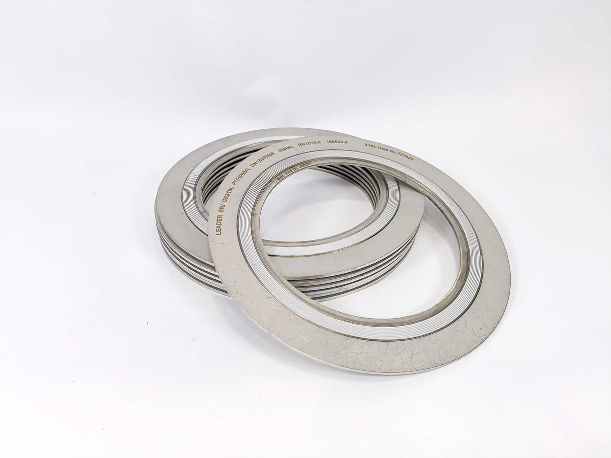LEADER SRI 316L PTFE/904L DN150PN63 IR904L EN1514-2 Spiral Wound Gasket 7 Pcs.