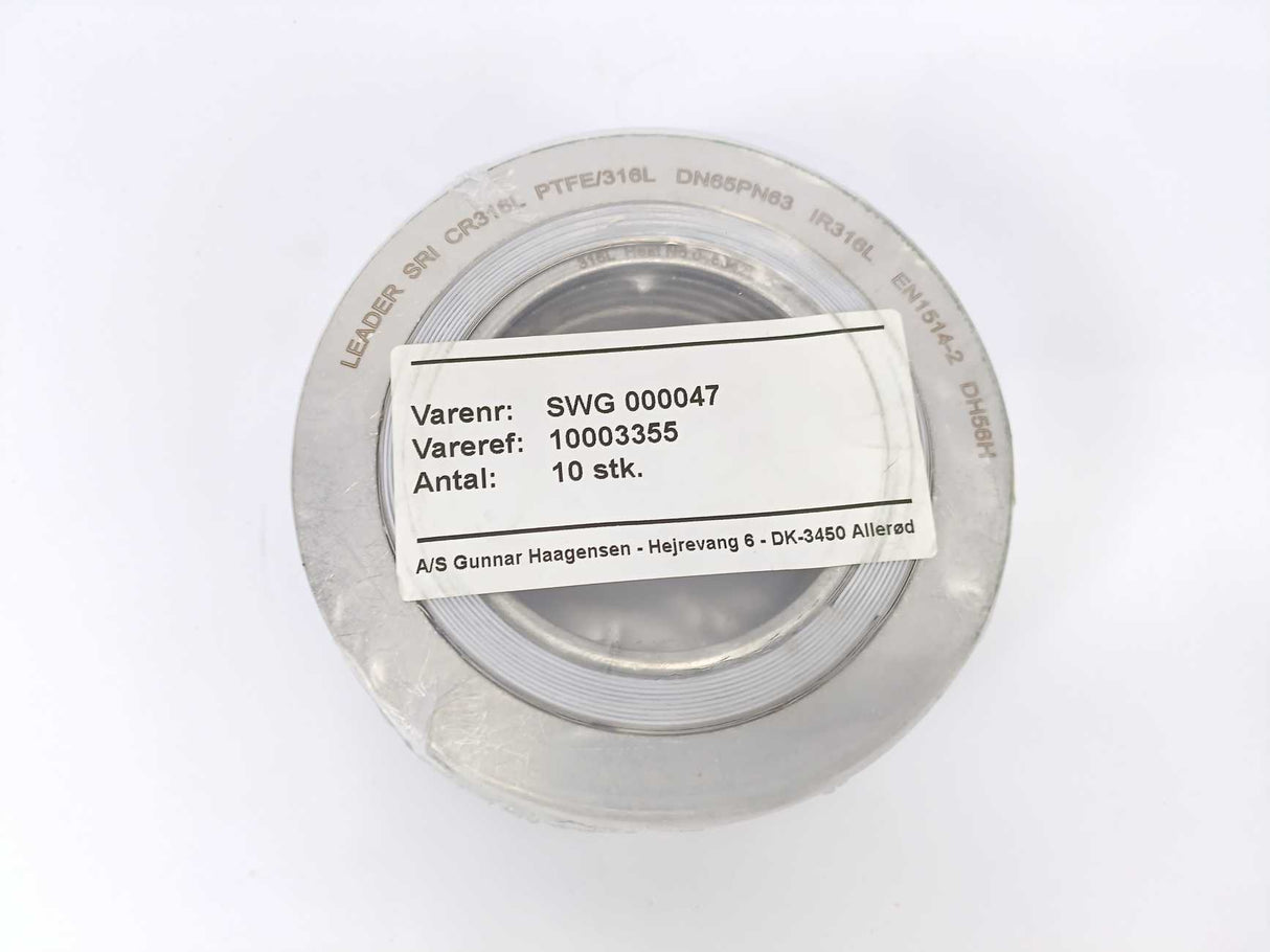 LEADER SRI CR316L PTFE/316L DN65PN63 DH56H Spiral Wound Gasket 9pcs.