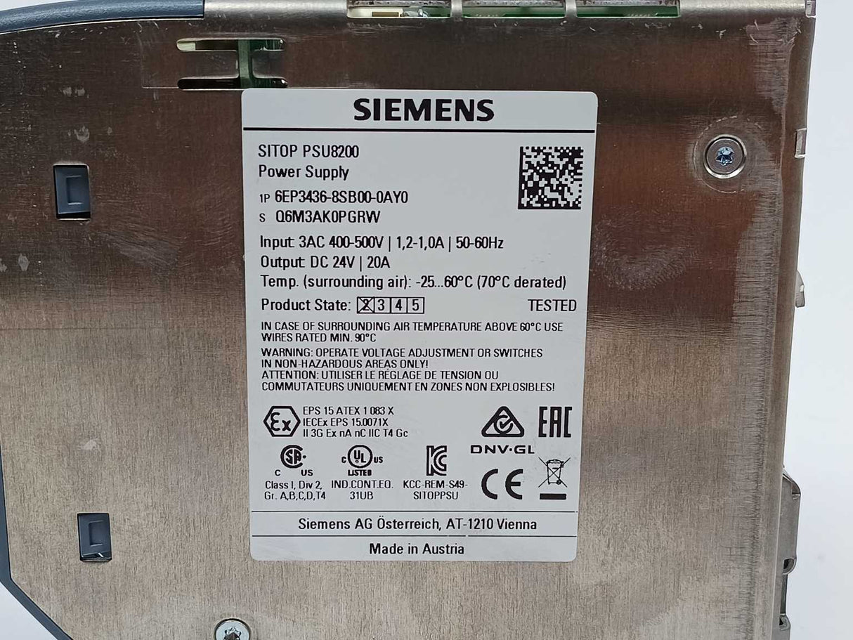 Siemens 6EP3436-8SB00-0AY0 SITOP PSU8200 24V 20A Power supply