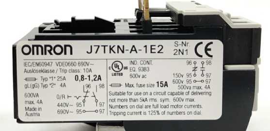 OMRON J7TKN-A-1E2 Thermal Overload Relay 0,8-1.2A