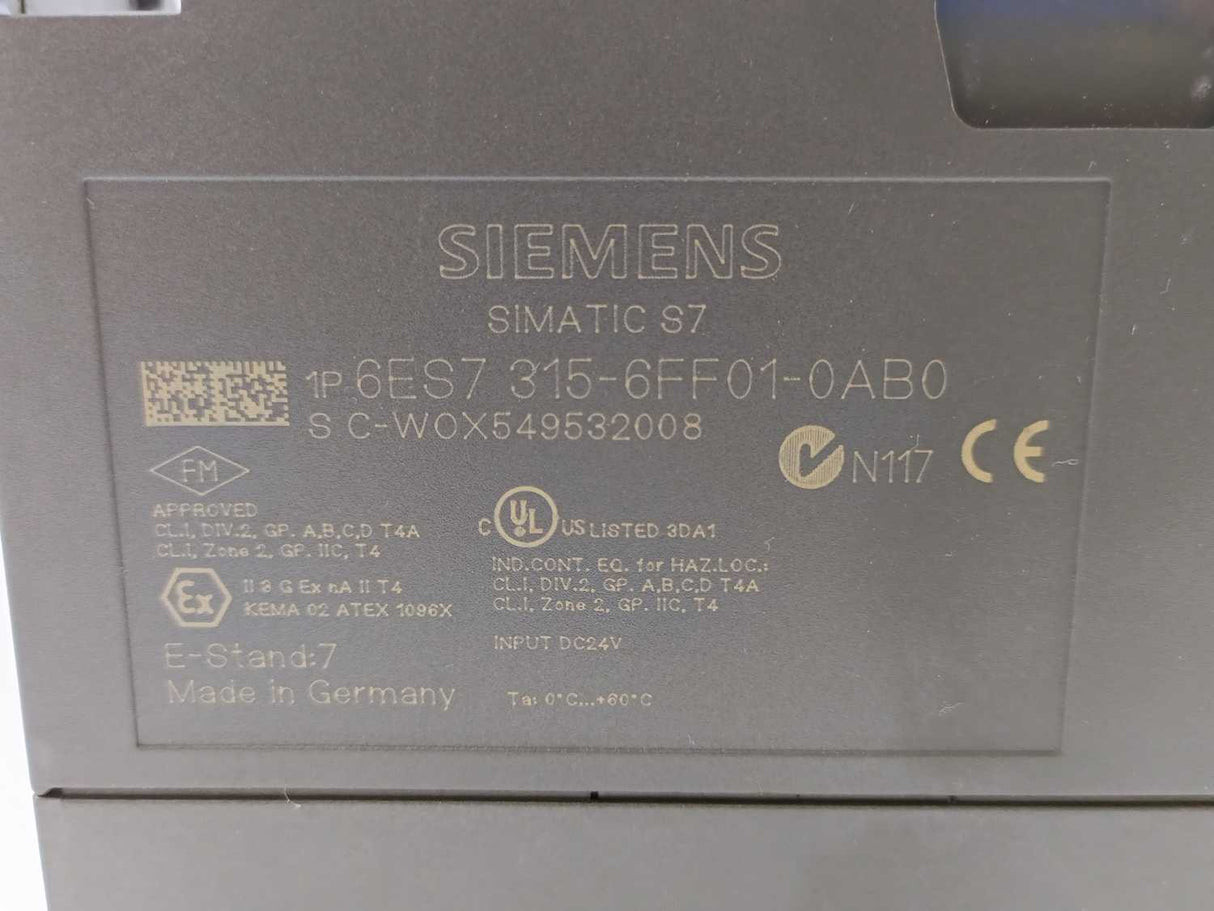 Siemens 6ES7315-6FF01-0AB0 Simatic S7-300 CPU315F-2 DP