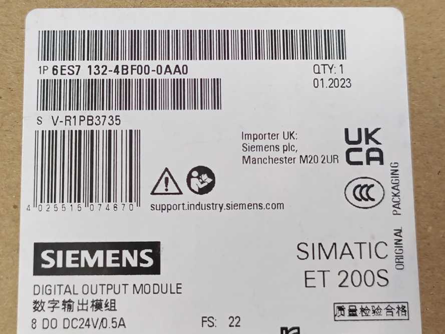 Siemens 6ES7132-4BF00-0AA0 Electronics module for ET 200S, 8 DO 24 V DC/0.5 A