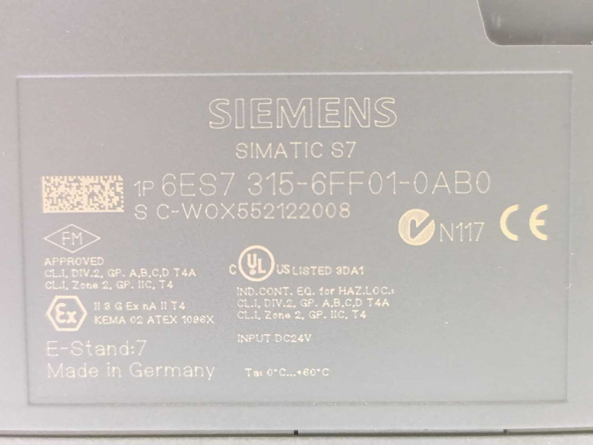 Siemens 6ES7315-6FF01-0AB0 Simatic S7-300 CPU315F-2 DP