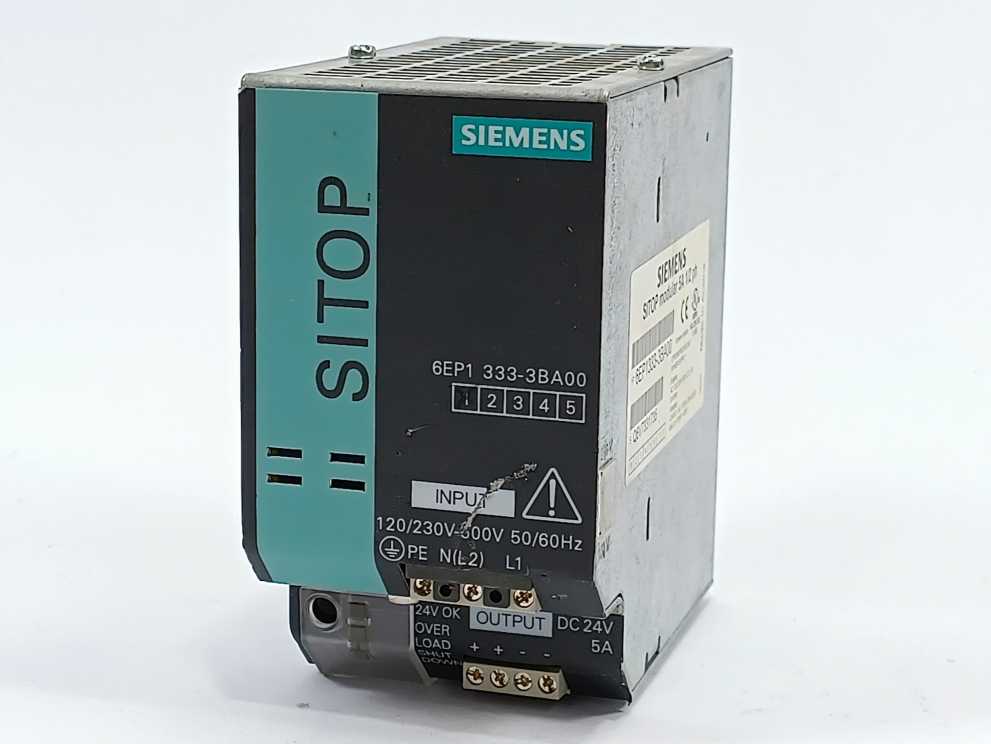 Siemens 6EP1333-3BA00 SITOP modular 5A 1/2 ph E01 out: 24V 5A