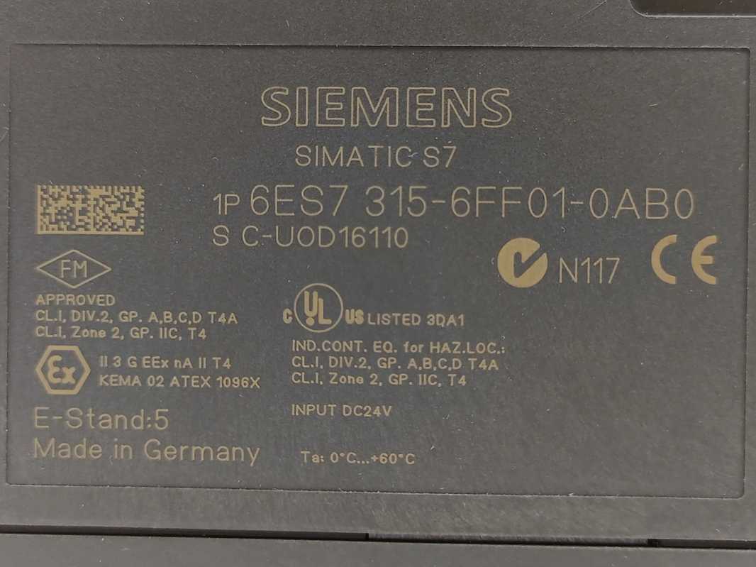 Siemens 6ES7315-6FF01-0AB0 Simatic S7-300 CPU315F-2 DP